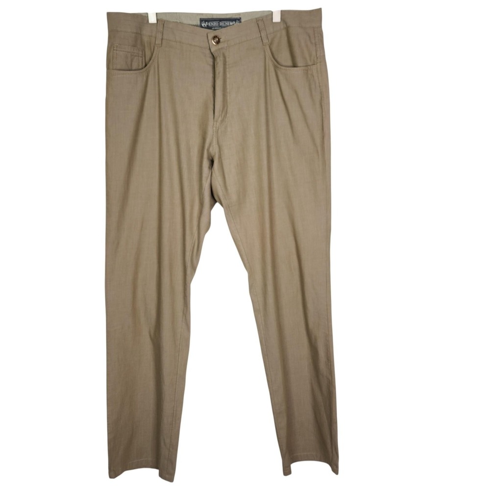 ENZO Denim Pants Mens 35 Khaki Tan Straight Leg Five Pocket‎ Casual 100% Cotton